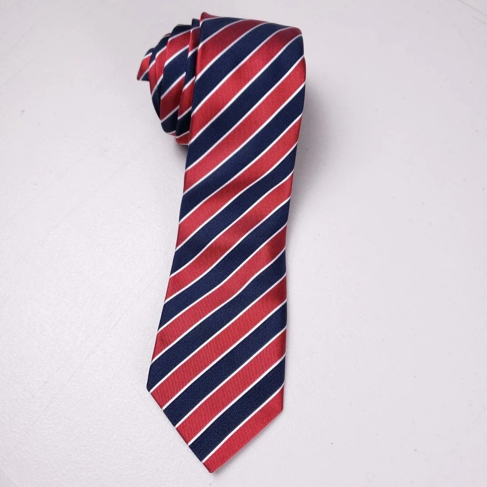 Philippe Laurent Necktie Red‎ Navy Stripe Classic Prep Retro Revival Officecore